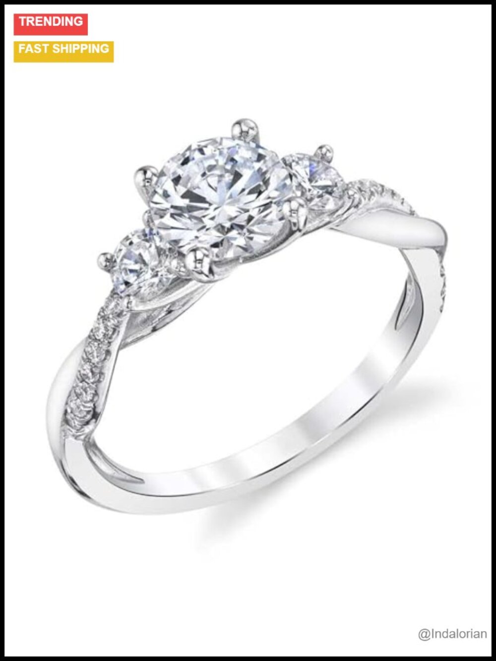 1.48 Carat 3 Stone Moissanite Engagement Ring Platinum Plated Silver